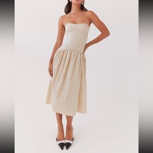 Yvette Corset dress midi color is dessert sage it’s like beige